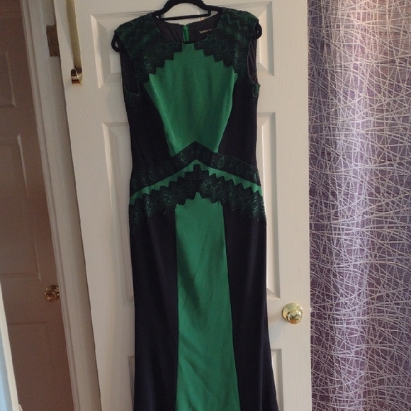 Tadashi Shoji Black and Green Maxi Dress